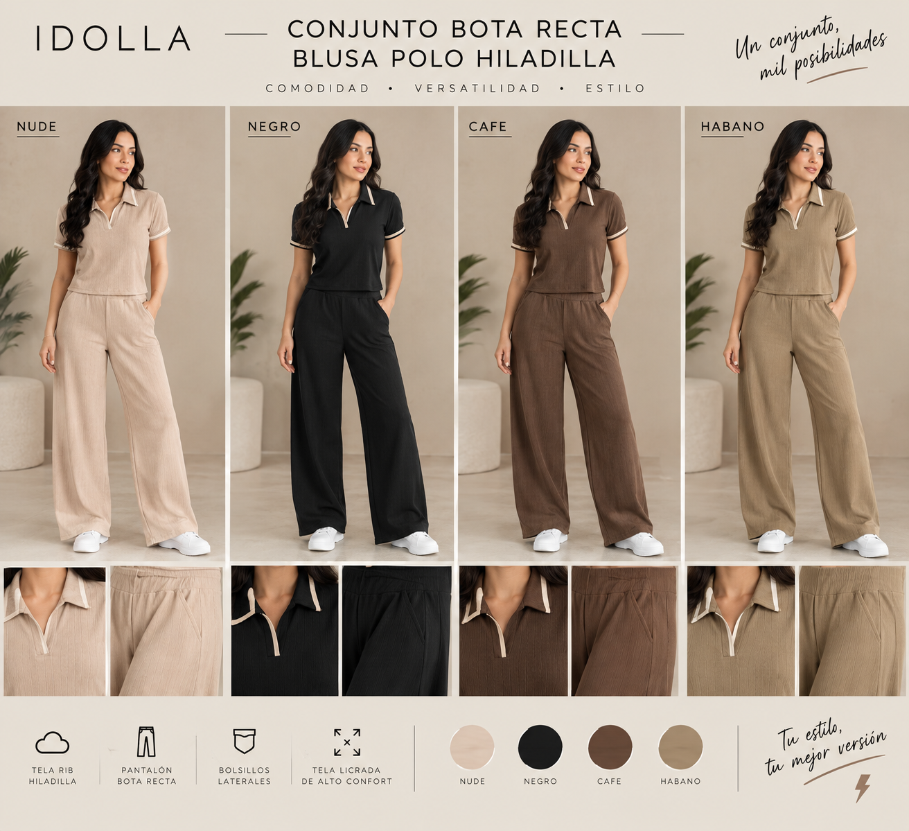 Conjunto Bota Recta Blusa Tipo Polo Hiladilla