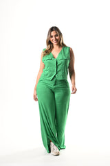 Conjunto Chaleco Pant Culette Lino Licrado