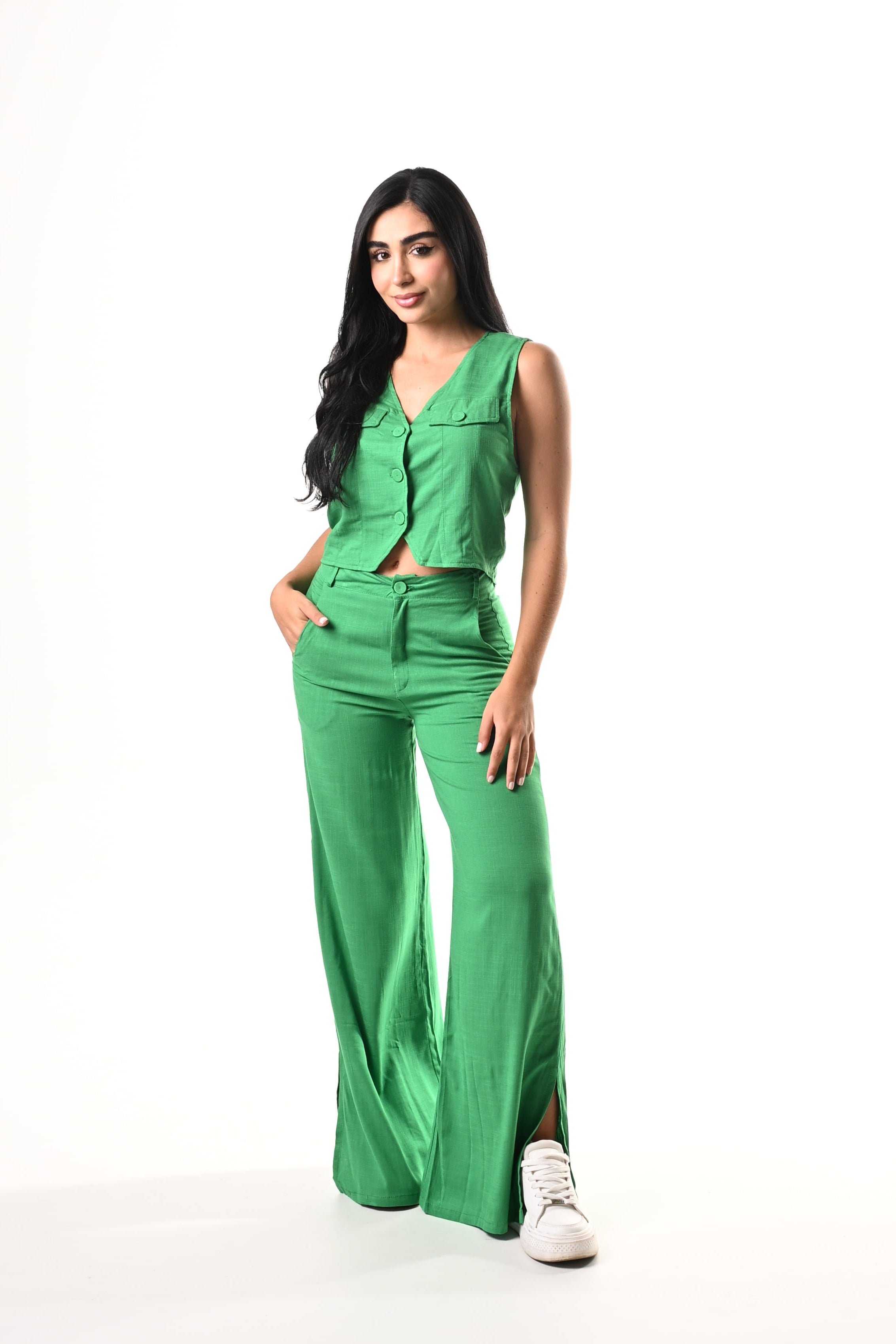 Conjunto Chaleco Pant Culette Lino Licrado