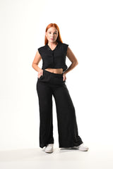 Conjunto Bota Campana Lino Chaleco - NEGRO
