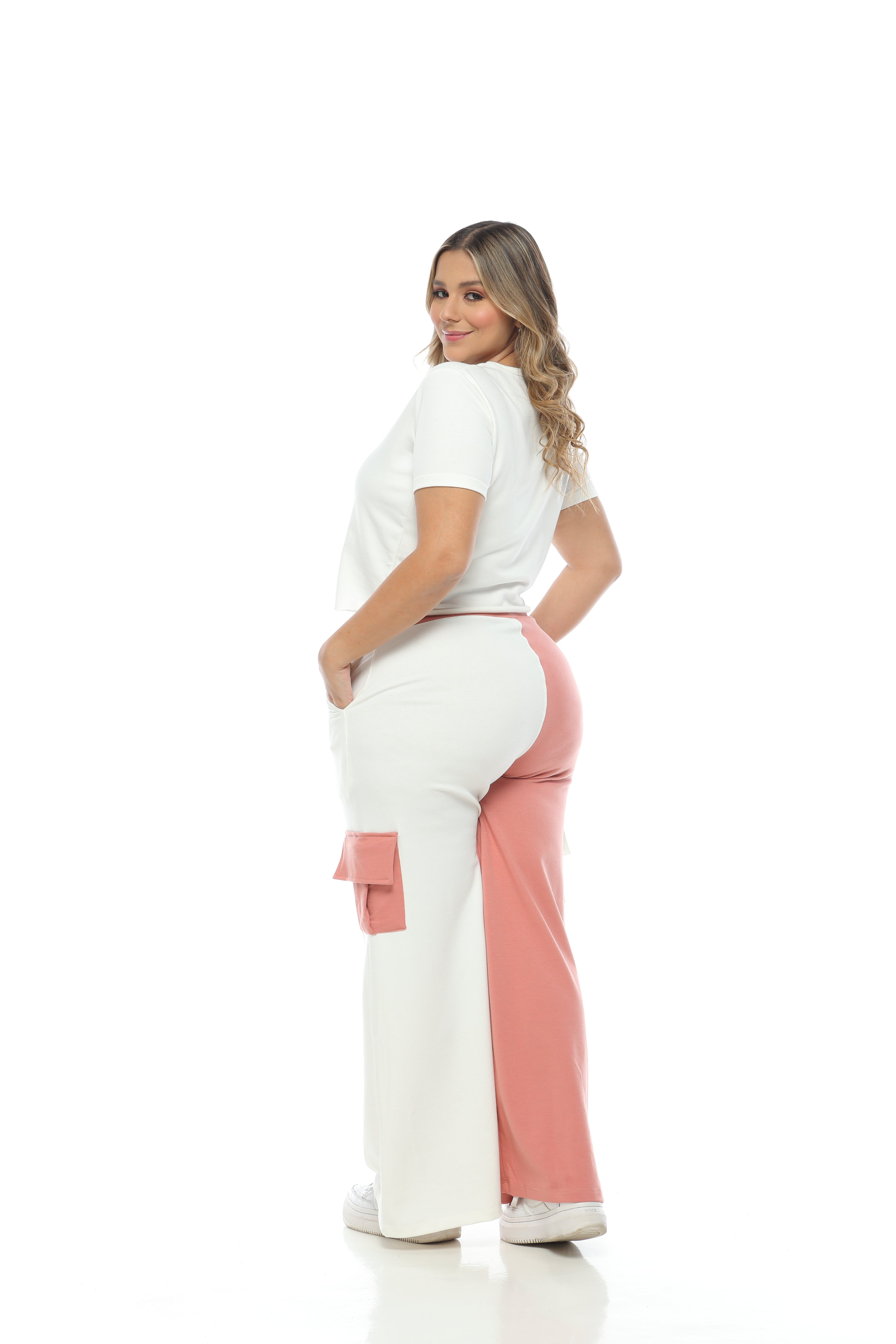 Conjunto Bota Campana Cargo Combinado - MARFIL - ROSA